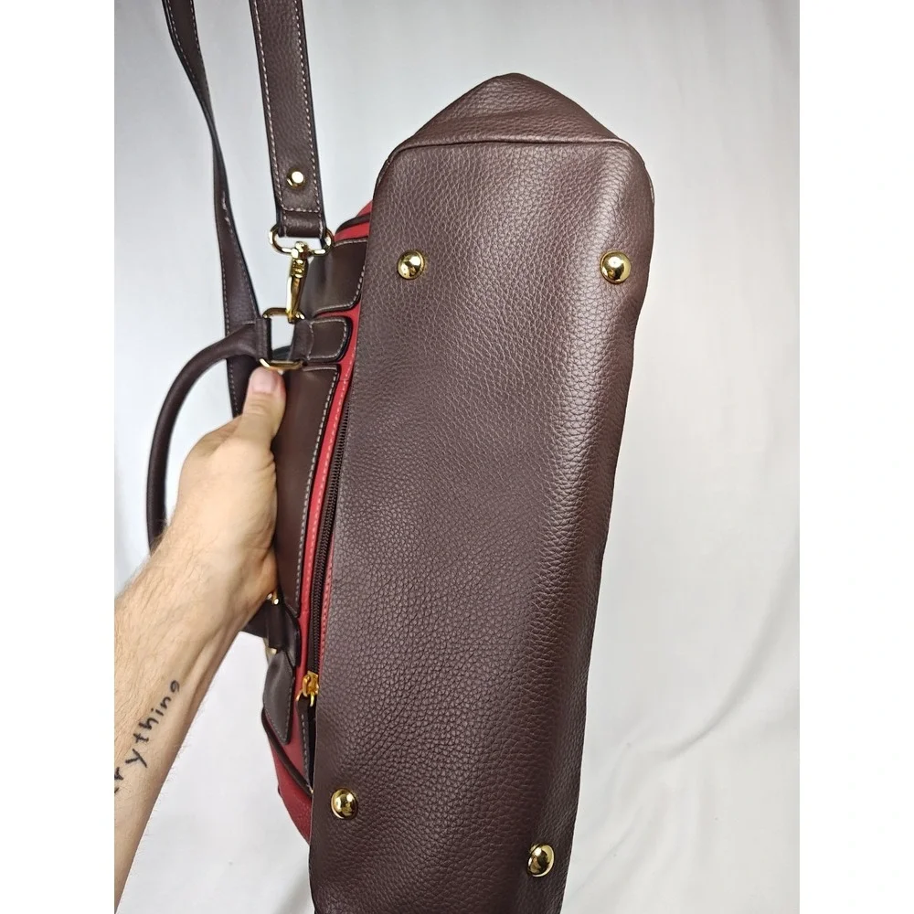NWT Tignanello Social Status Satchel Leather Handbag Red Brown Shoulder Strap